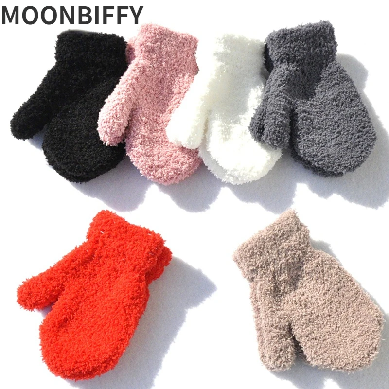 

Warmom Plush Thick Warm Baby Gloves Winter Plus Velvet Mittens Children Kid Coral Fleece Full Finger Gloves For 1-4Y Kids Gloves
