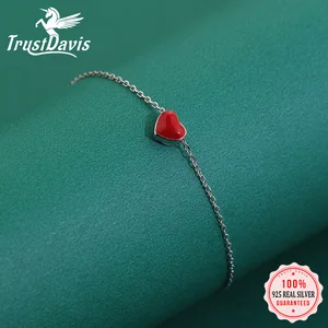 Браслет женский из серебра 100% пробы с красным сердцем, DS309