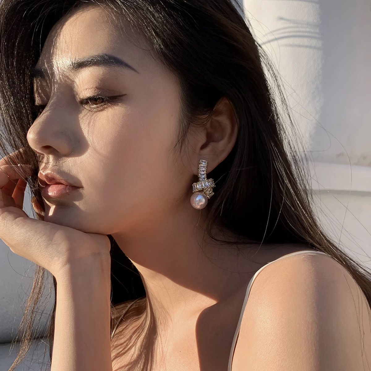 

rope knot diamond chain pearl pendant temperament niche earrings stud earrings women