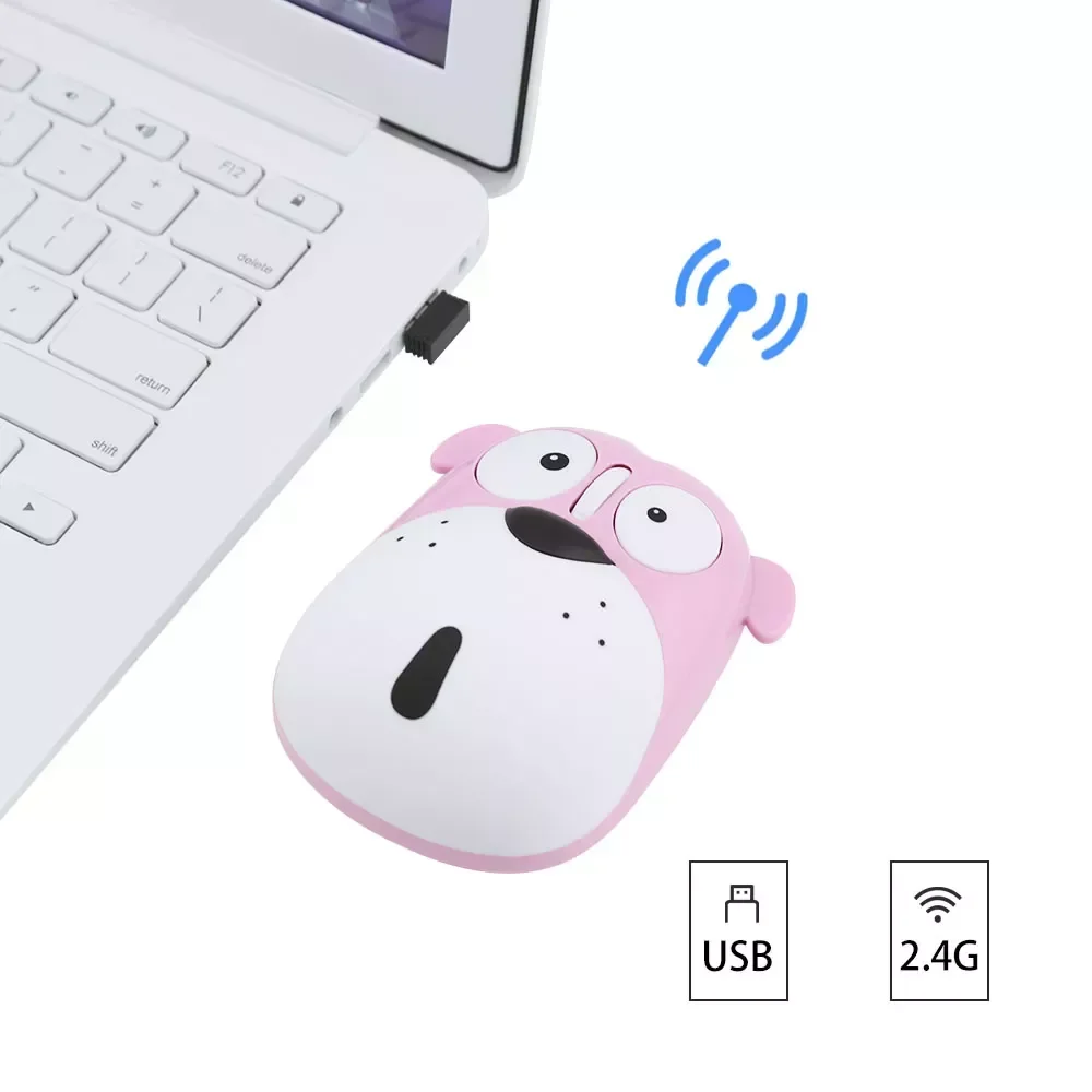 

Ergonomic Wireless Mouse Rechargeable USB Optical Silent Mini Mice Cute Cartoon Lucky Dog 1200 DPI PC Mouse Gift For Child