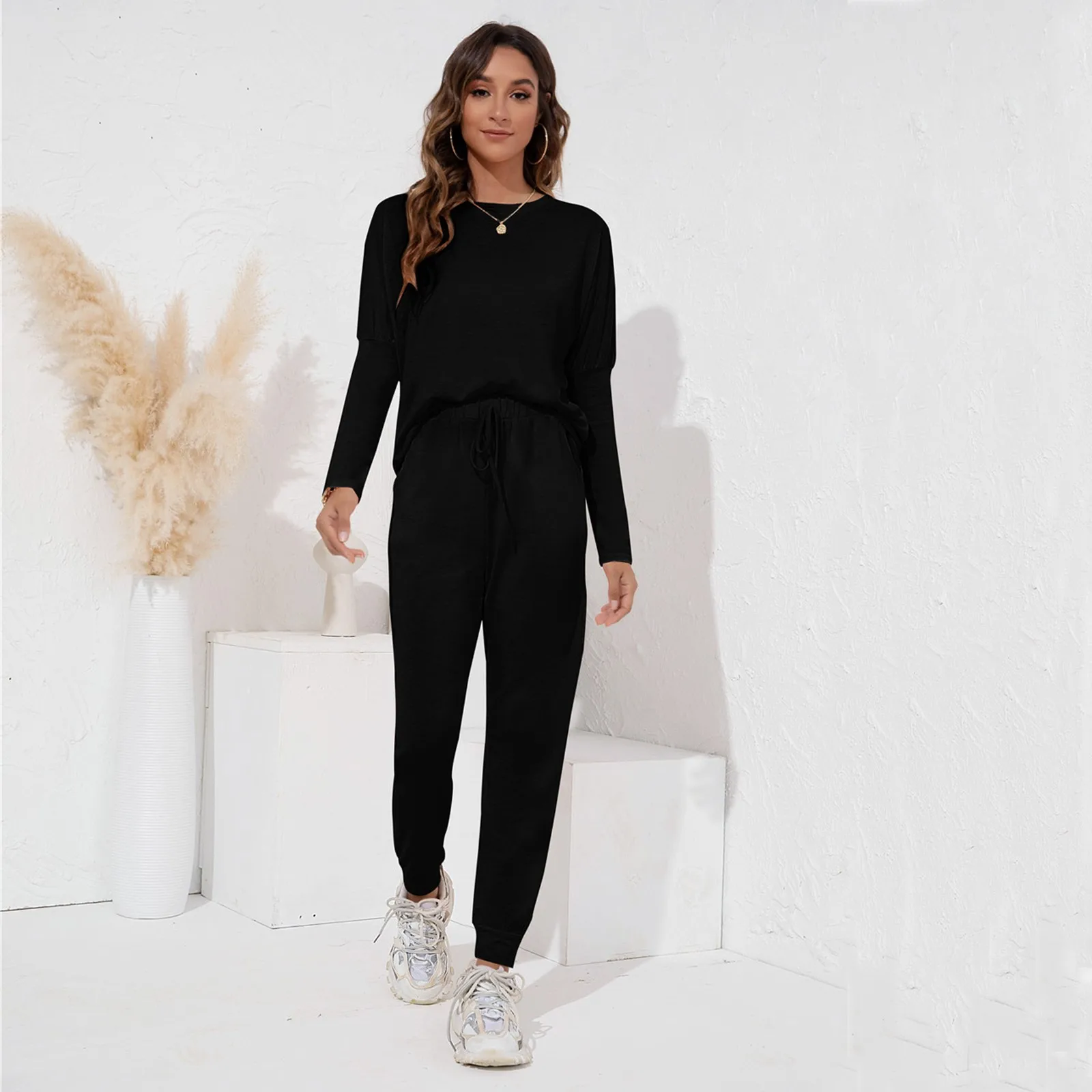 

2 Piece Set Women Outfit Suit Casual Long Sleeve Shirt And Jopper Trousers Solid Color Tracksuit Female Loungewear Spring Autumn