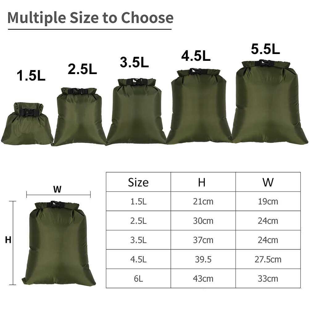 5Pcs Waterproof Dry Bag Set, Portable (1.5L+2.5L+3.5L+4.5L+6L) Ultralight Outdoor Storage  Dry Sacks for Camping Boating Kayakin