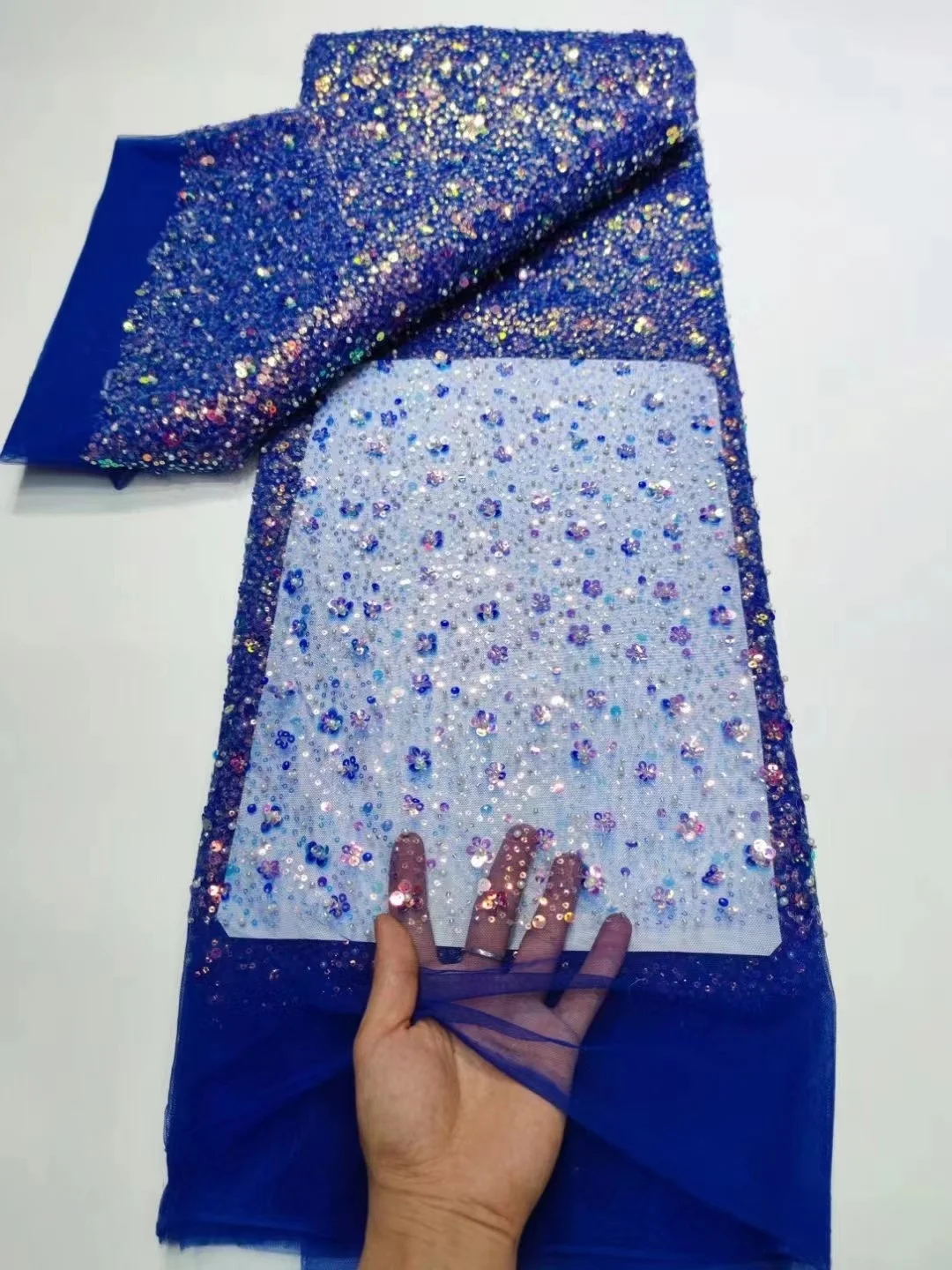 Royal blue Nigerian French Lace Fabric With Beaded 2022 High Quality African Sequins Lace Fabric For Wedding Party Lace