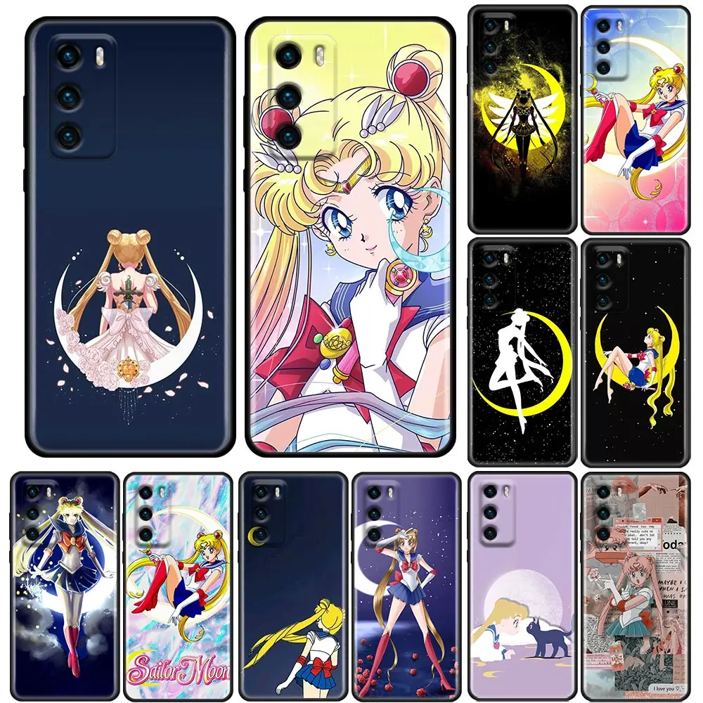 

Luxury Sailor Moon Usagi Phone Case for Huawei P10 P20 P30 P40 P50 P50E P Smart 2021 Pro Lite 5G Plus Soft TPU Case Cover BANDAI