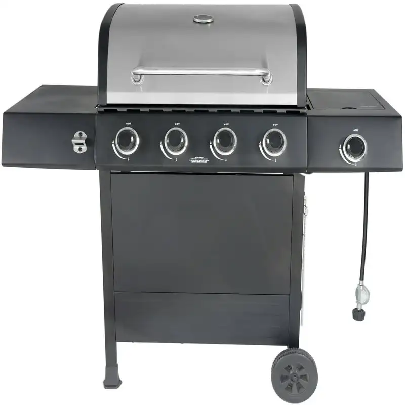 

Propane Gas Grill with Side Burner, Stainless Steel & Black