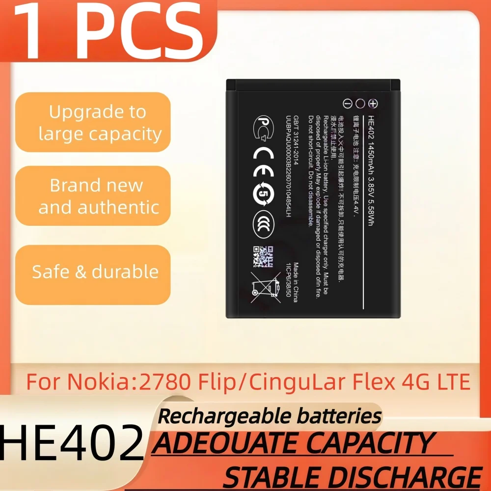 Фото 3,7 В, 1450 мАч, аккумуляторная батарея HE402 подходит для Nokia 2780 Flip/CinguLar Flex 4G LTE, аккумулятор для мобильного телефона №5