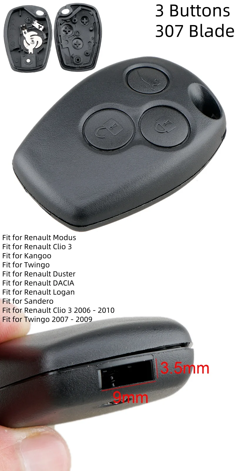 

2-кнопочный автомобильный брелок для ключей, сменный чехол для дистанционного управления с лезвием VA2, подходит для Renault Clio 3 Twingo Dacia Kangoo