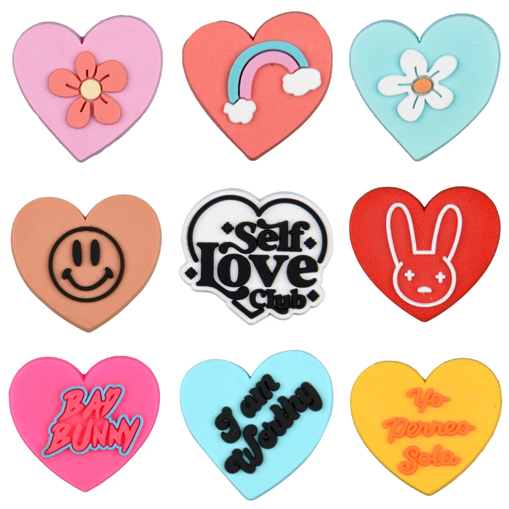 

1PCS Love Heart Shape Croc Charms Flower Bad Bunny PVC Shoes Decorations Sandals Bracelet Buckles Accessories Unisex Gifts