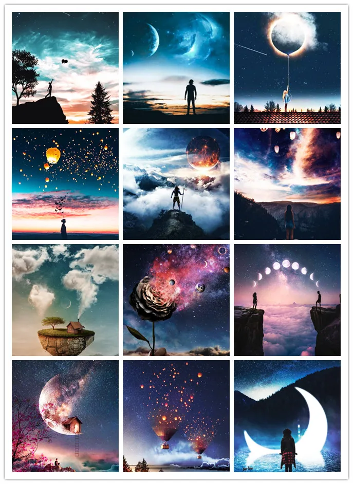 

Moon Scenery Diamond Painting Full Drill Diy Diamond Embroidery Cross Stitch Kits Mosaic Art Home Decoration Sunset Wall Decora