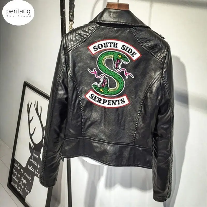 

South Side Southside Serpents Riverdale PU Leather Hooded Red Black Moto Jacket Jackets Women Streetwear Snake Coat Motorcycle