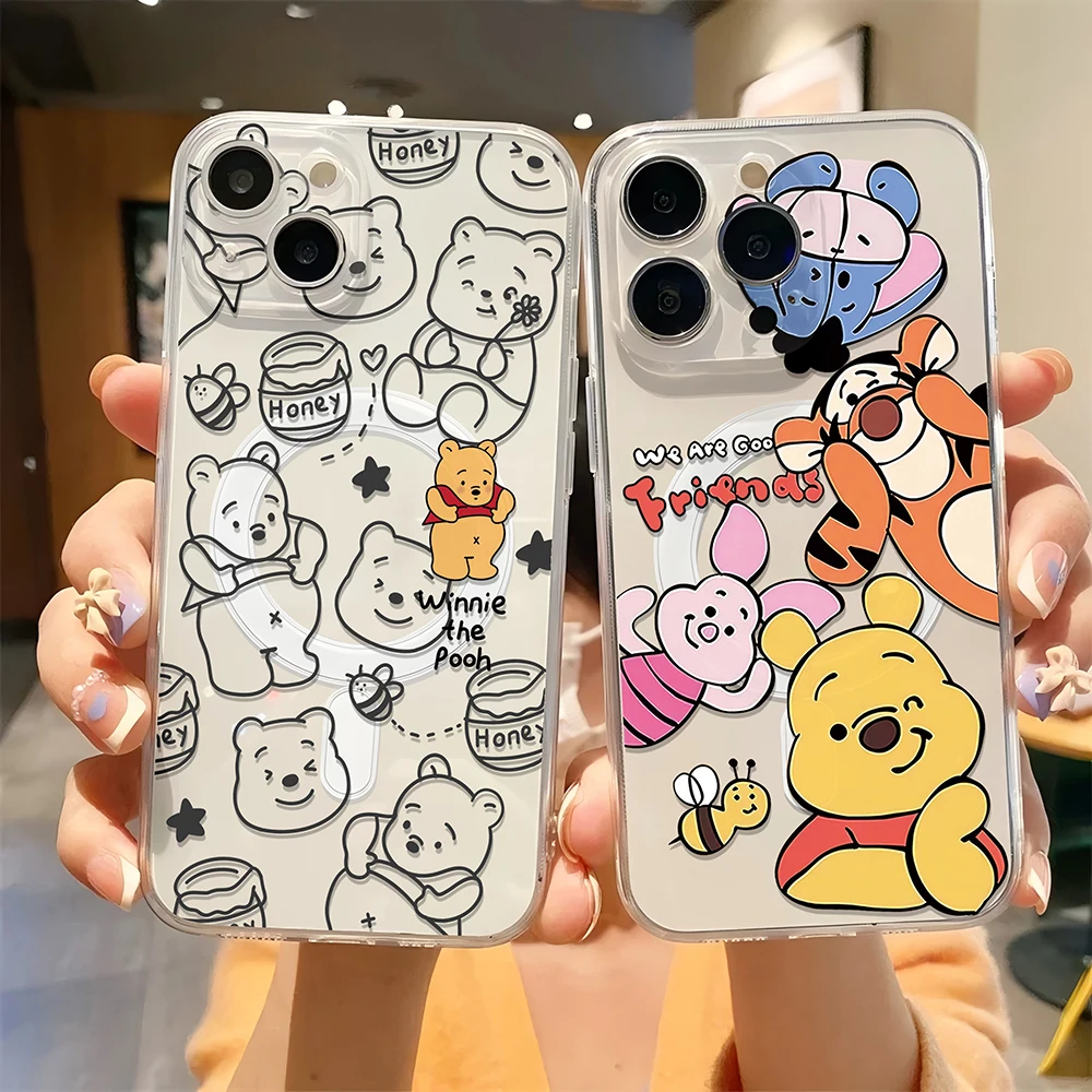 Disneys Cute Winnie Pooh Bear With Magsafe Magnetic Phone for iPhone 16 15 14 13 12 11 8 7 Plus Pro Max X XR XSMax Clear WK455