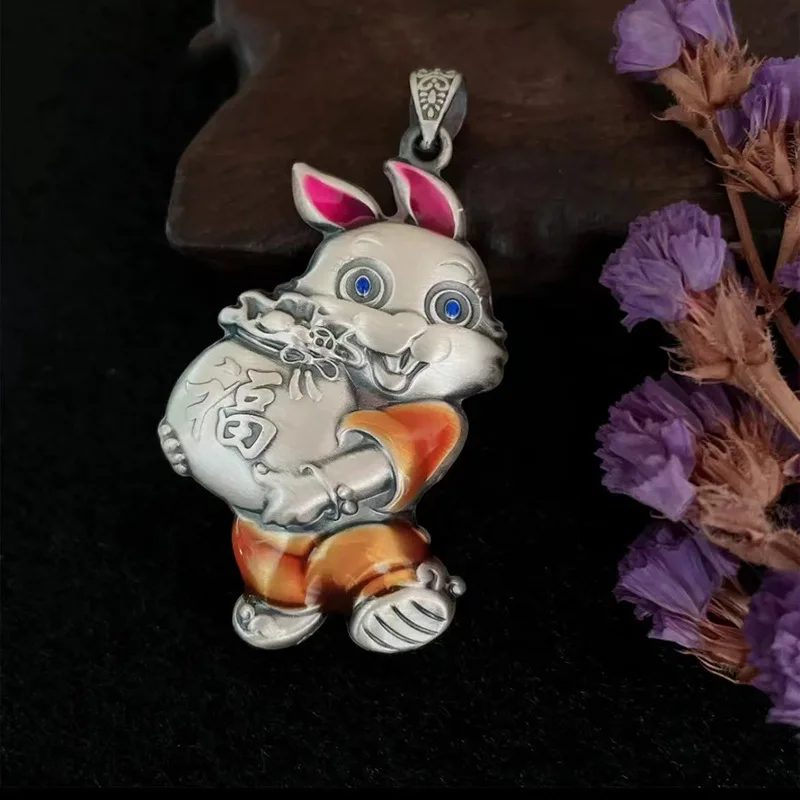 

Cloisonne Rabbit Pendant Necklace Fengshui Good Lucky Jewelry for Men Women Animal Necklace Anniversary Jewelry Gifts