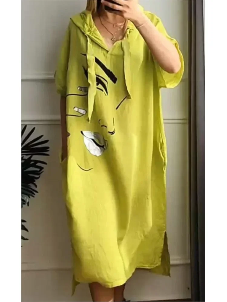 Повседневное свободное длинное платье с капюшоном женское модное большого