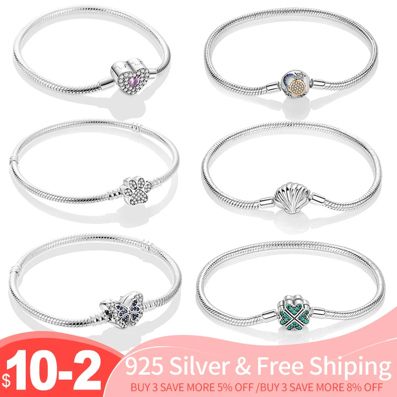 

925 Sterling Silver Original Snake Chain Charm Beads Bracelet Fit Pendant Bead Women 925 Silver DIY Luxury Jewelry 2022 New Hot