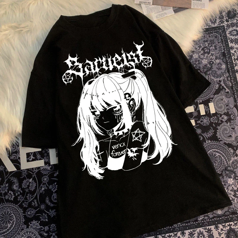 

Harajuku Anime print Women T-shirt Japanese Loose Short Sleeve T-Shirts Female 2022 Summer Casual O-neck Cotton y2k Clothes Tops