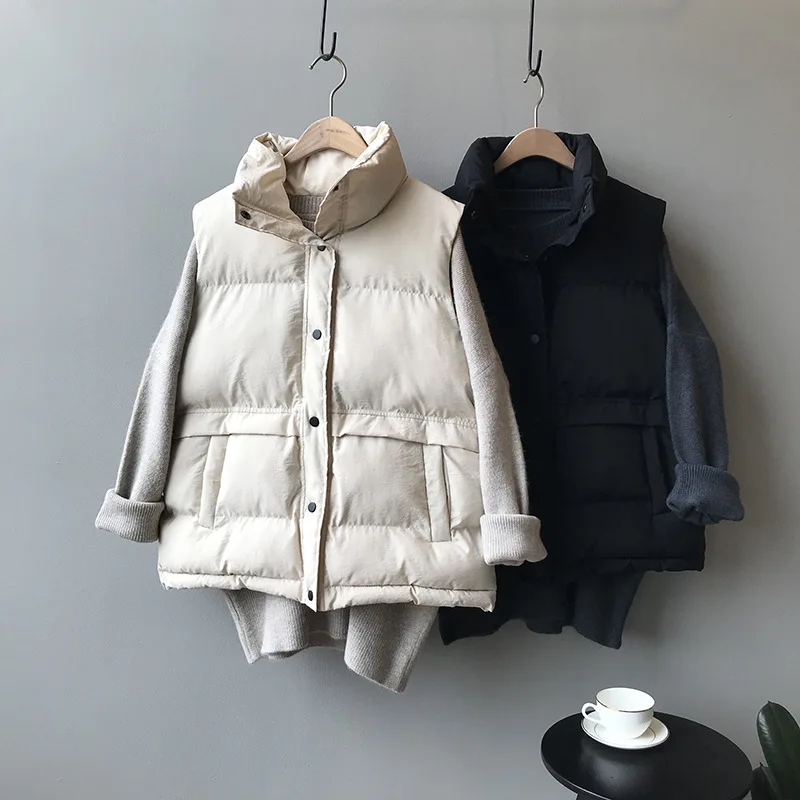 

2022 Winter New Cotton Vest Women Loose Stand Collar Vest Sleeveless Cotton Coat Women