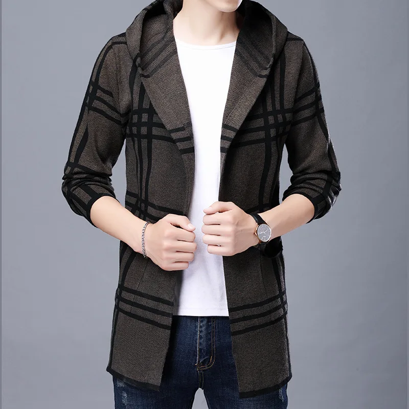 

2022 New Fashion Men's Knitted Sweater Coat Spring and Autumn Mid-length Hooded Sweater Mid-length Cardigan Cape Coat Hoodie