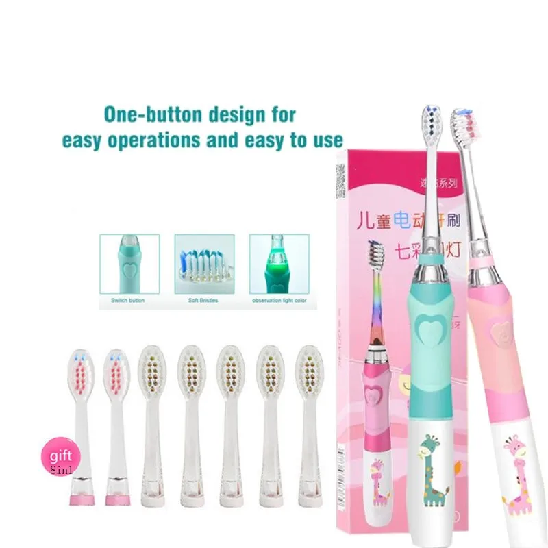 

Tooth BrushChildren's Sonic Battery Powered for 3-12 Ages LED Sonic Kids Toothbrush Smart Timer Replacement Brush Heads