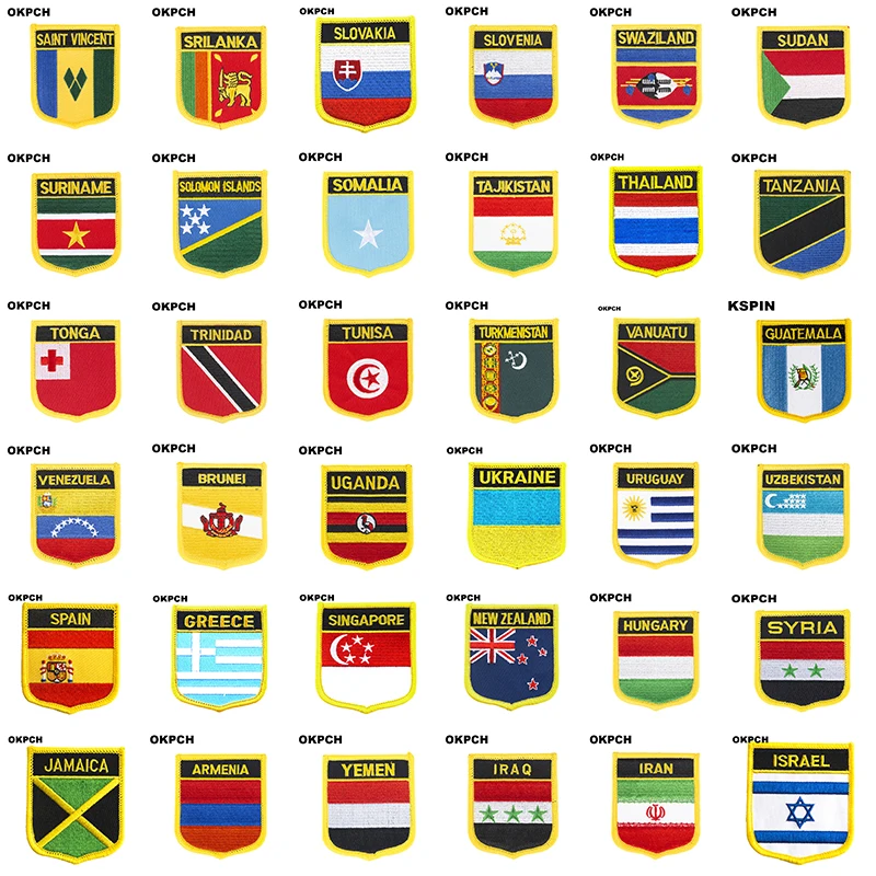 

Saint Vincent Sri Lanka Slovakia Slovenia Swaziland Sudan Suriname Somalia Thailand Flag Shield Shape Iron on Embroidery Patches