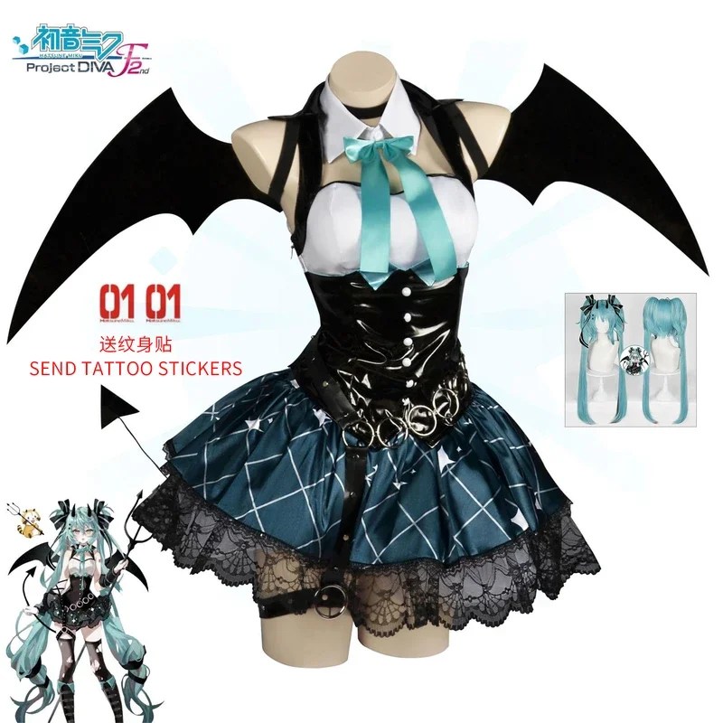 Фото Аниме Demon Miku костюмы для косплея женское сексуальное платье костюм с крыльями Мику милая униформа дьявола с хвостом Хэллоуин карнавальная вечеринка Clo #   1 №1