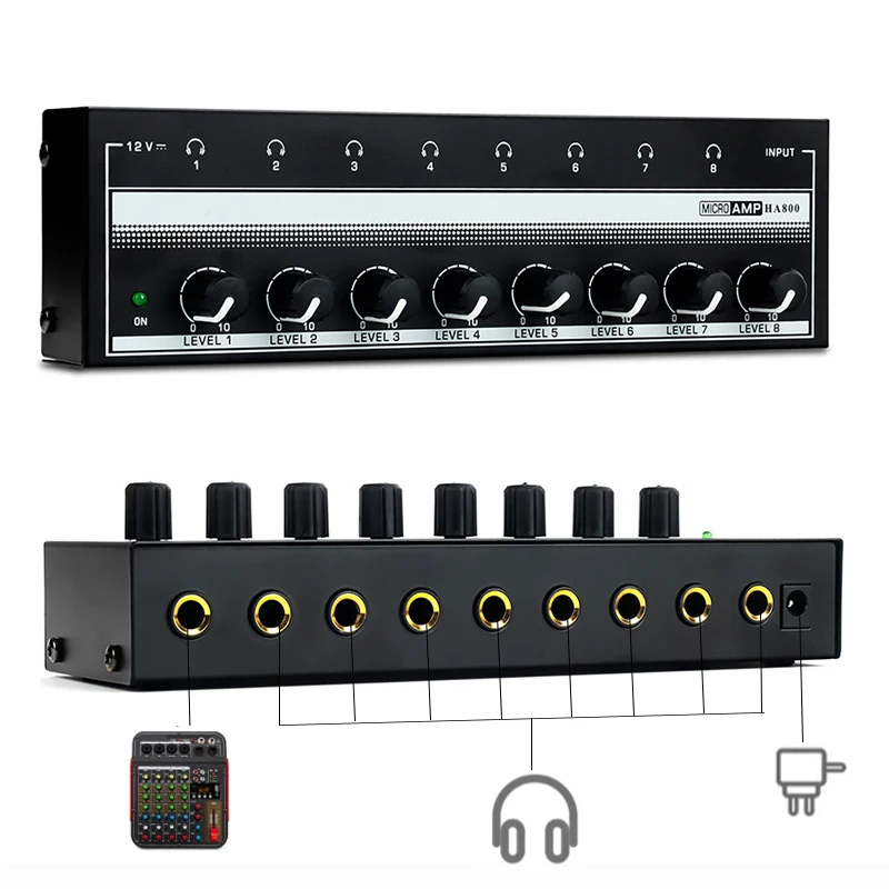 

Ultra-Compact 8-Channel Headphone Audio HA800 StereoAmplifier Mixer Amplifier for Outdoor Performance,Small Concert Mic AMP