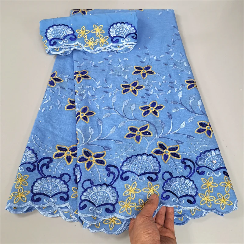 

5+2 Yard cotton Fabric with scarf Latest Heavy Beaded Embroidery African Swiss Voile Popular Dubai Style For Party Wedding 9L57