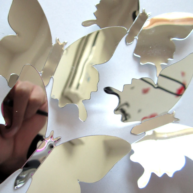 

12Pcs/lot 3D Butterfly Mirror Wall Sticker Decal Wall Art Removable Wedding Decoration Kids Room Decoration Sticker