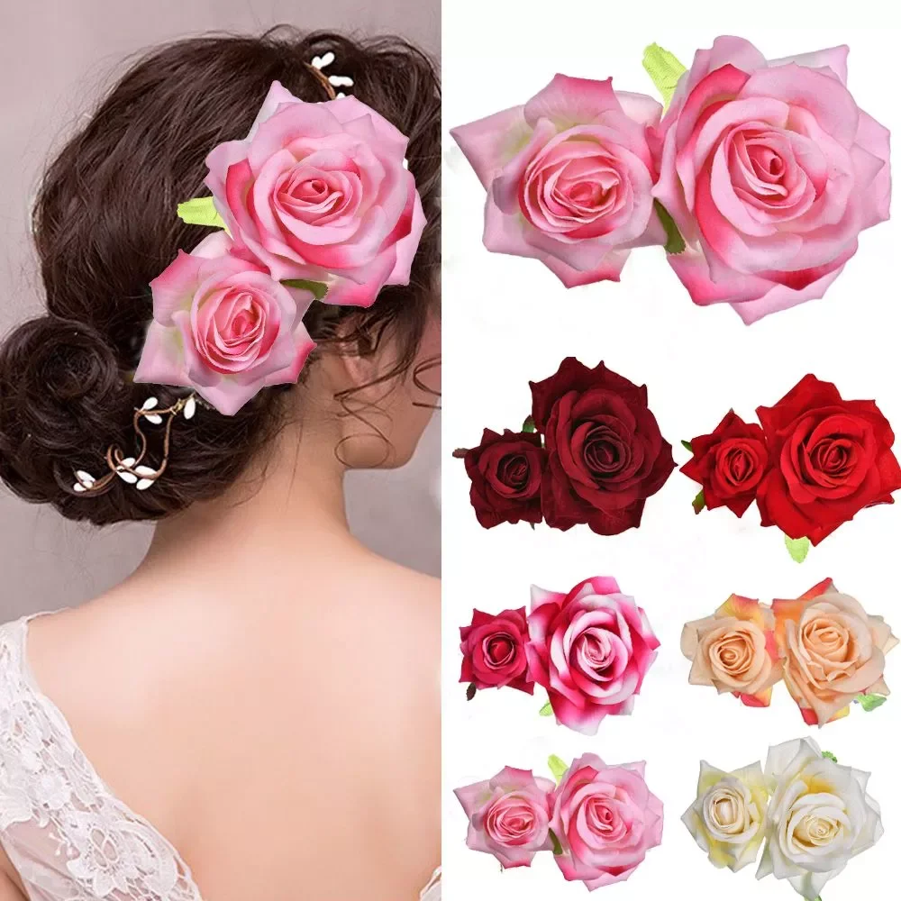 

Bridal Flower Hair Clips Double Rose Hairpin Brooch Headwear Wedding Bridesmaid Party Women Hair Styling Tools Accessories