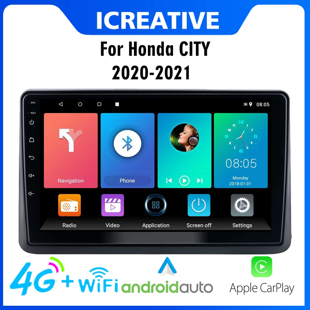 

4G Carplay Autoradio 9 Inch 2 DIN Car Multimedia Player For Honda CITY 2020 2021 Android GPS Navigation Radio Head Unit