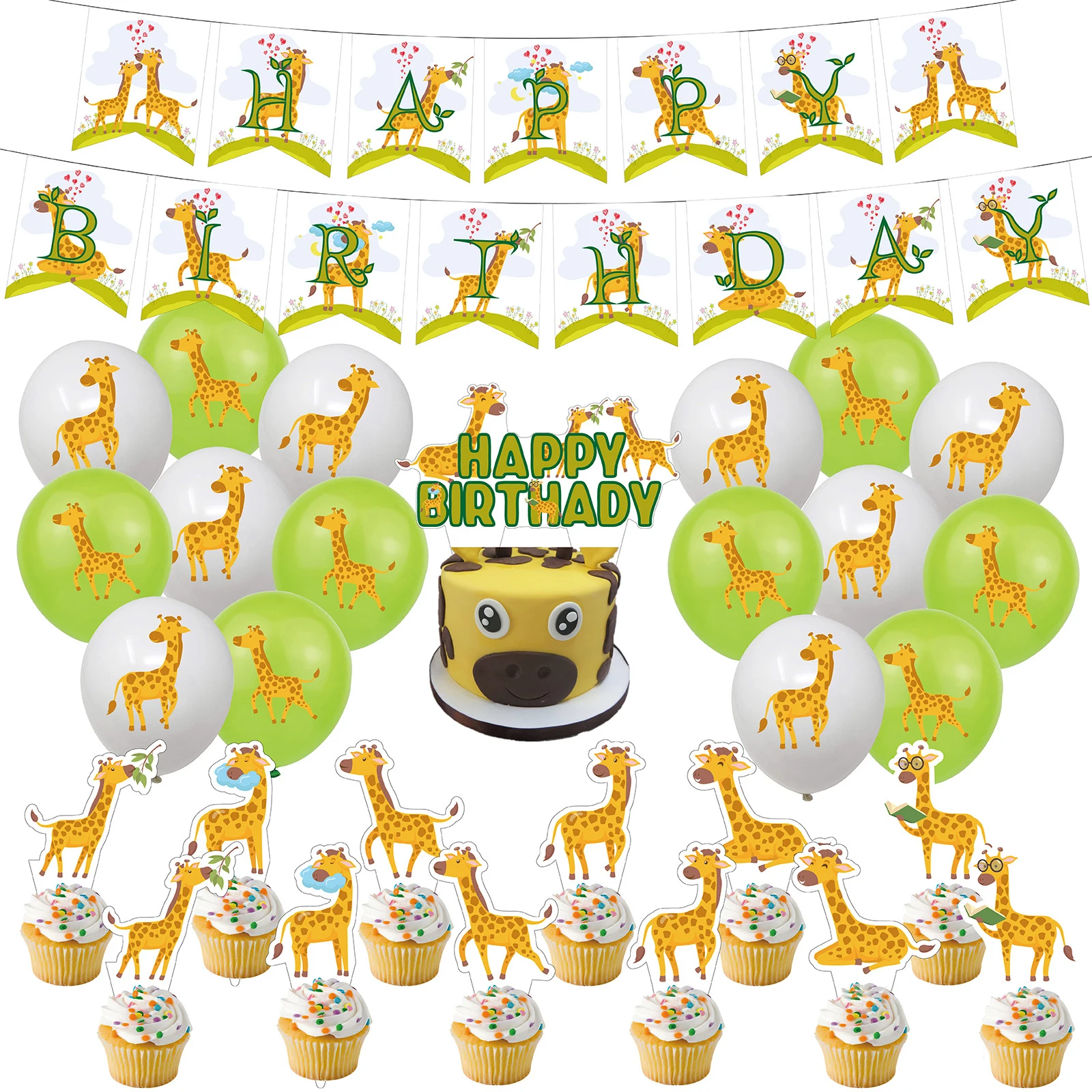 

Sursurprise Giraffe Themed Birthday Party Decorations Cartoon Animals Print Balloons Banner Cake Topper Birthday Party Supplies
