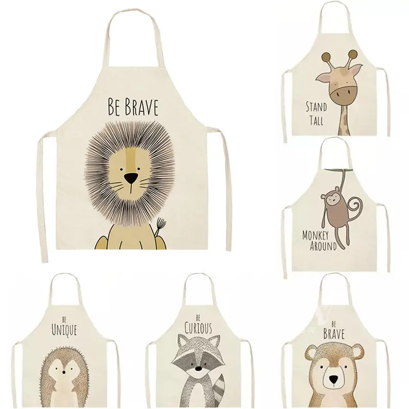 

Lion Elk Bear Fox Print Aprons Kitchen Cooking Animal for Women Cartoon Sleeveless Biking Bibs Pinafores Children Apron Home Bib