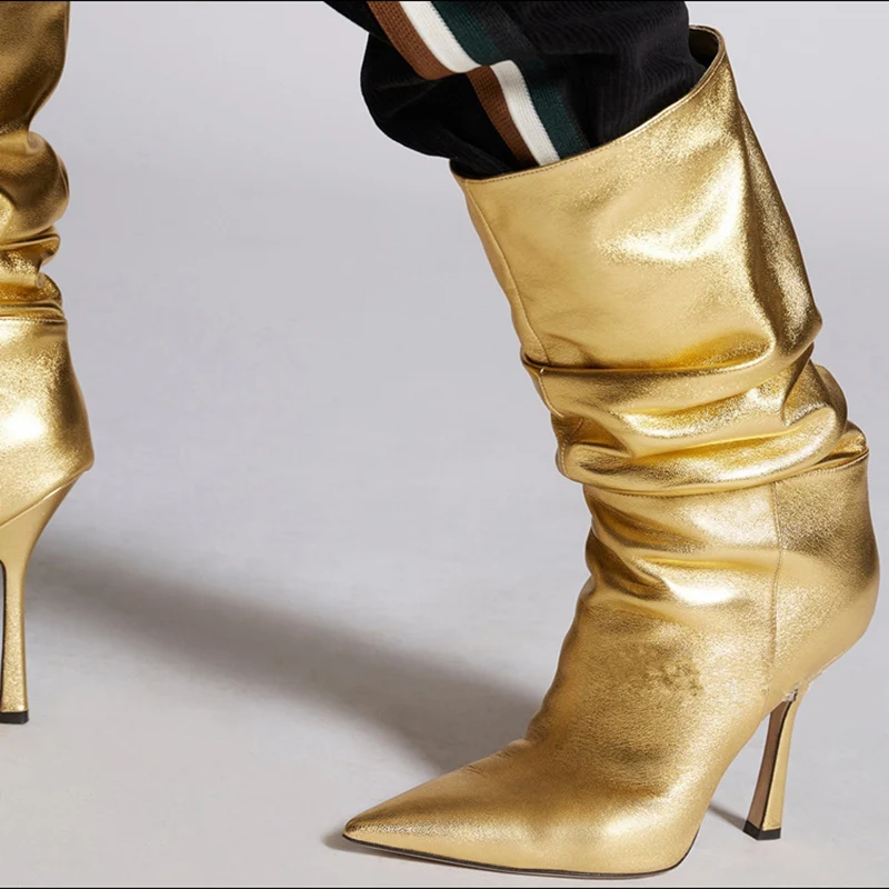 

Женские Плиссированные ботильоны с острым носком, на высоком каблуке-шпильке