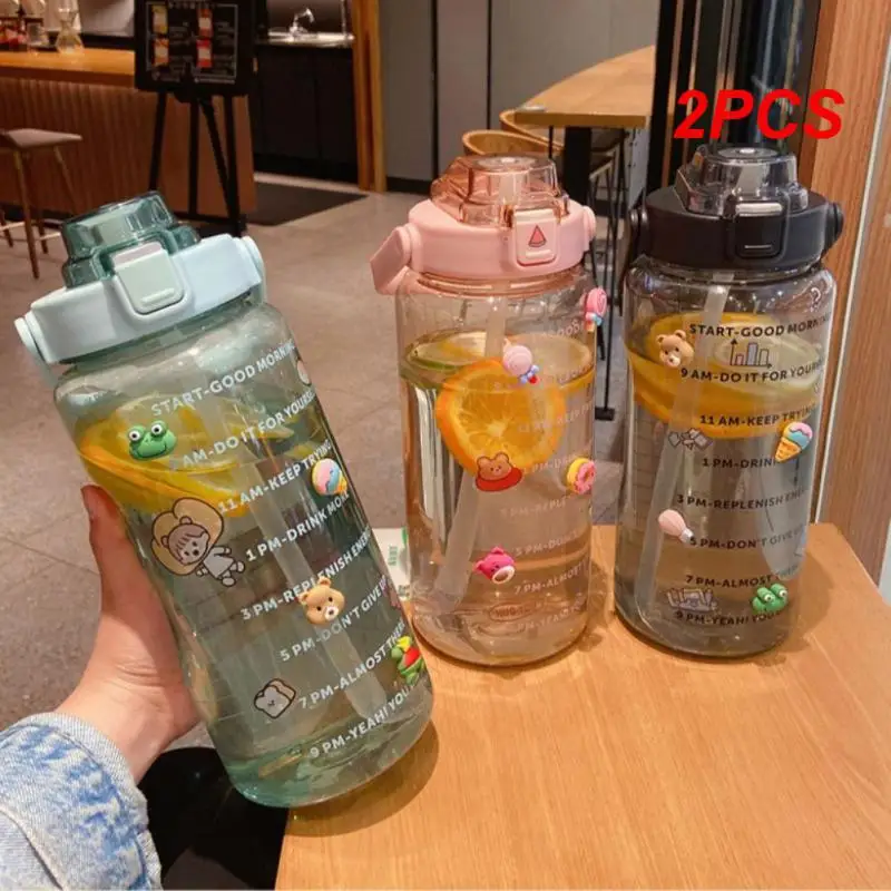 

2PCS 2000ml Water Bottle Leakproof Gradient Water Cup Portable Food-grade Drinking Bottle Large Capacity Straw Cup Home