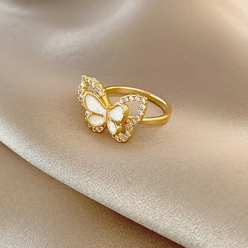 

New Design Fashion Jewelry Opening Micro-Set Zircon Butterfly Ring Luxury Shiny Three-Dimensional Bow Ring Ladies Gift