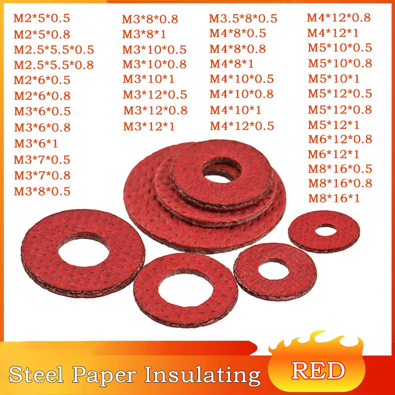 100/500 шт. M2,5 M3 M4 M5 M6 M8 красное стальное бумажное волокно изоляционная плоская шайба изоляционная простая прокладка кольцо Meson