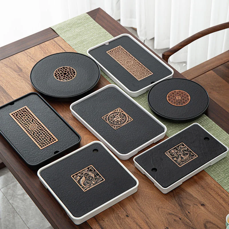 Поднос из натурального черного камня поднос для чая кофейный столик аксессуары