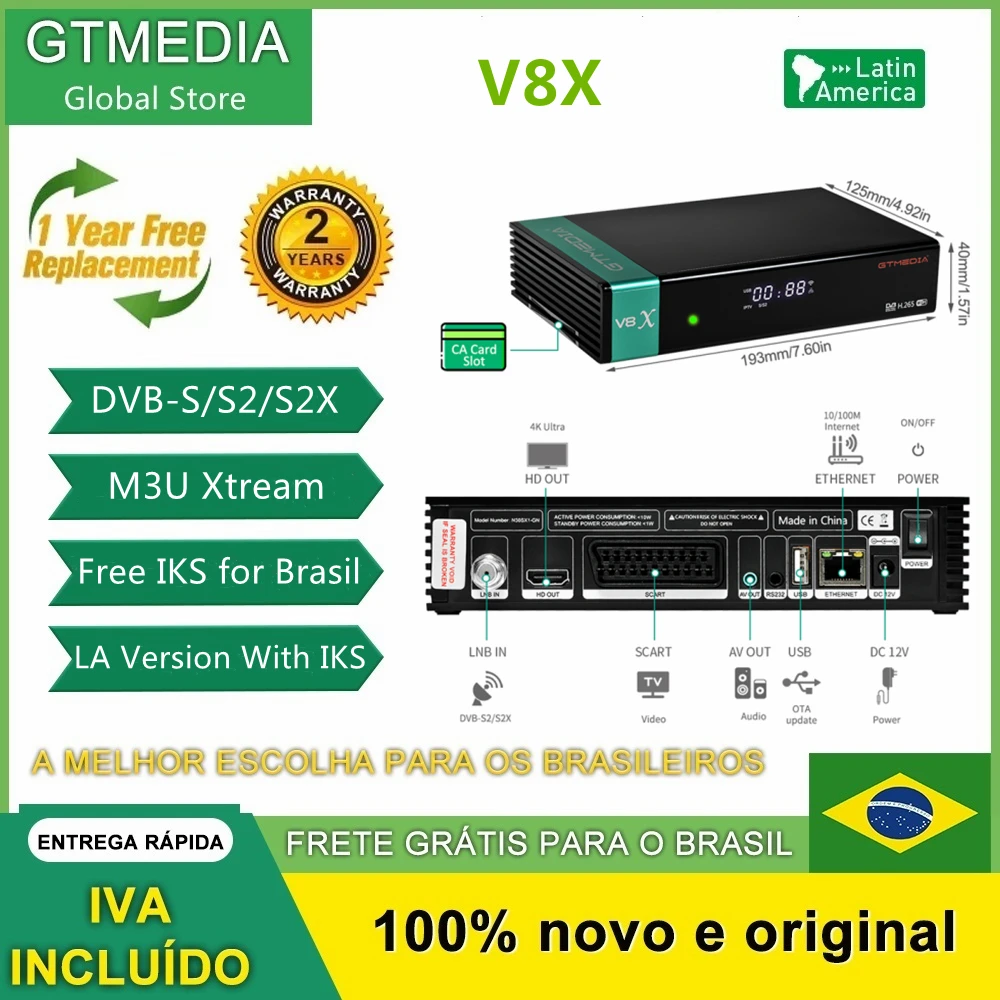 

GTMEDIA V8X LA DVB-S/S2/S2X Satellite Receiver H.265 Built-in 2.4G WIFI With CA Card Reader STB Support M3U IKS for Brasil Chile