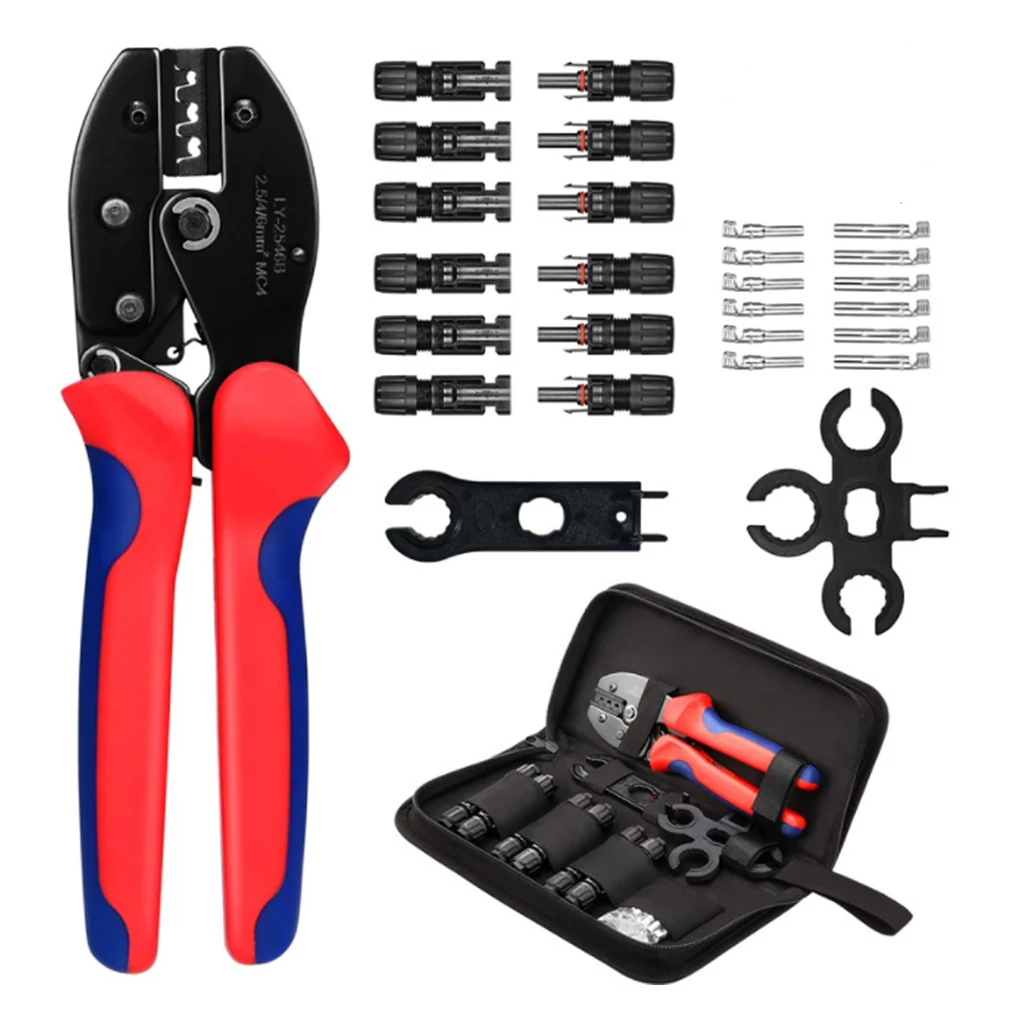

Solar Panel Cable Stripper Crimping Connecting Tool Storage Bag Kit Crimper Plier Wrench Set Electronic Repair