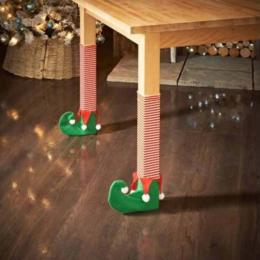 

4pcs/set Elastic Elves Table Chair Legs Feet Sock Sleeve Cover Floor Protector DIY Party Gift Sock Christmas Decoration For Home