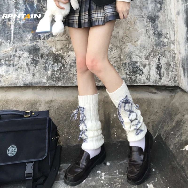 

Sweet Ribbon Bow Leg Warmer Knit Long Socks Women Foot Cover Gothic Lolita Knee High Leg Warmers Punk Ladies Apparel Accessories