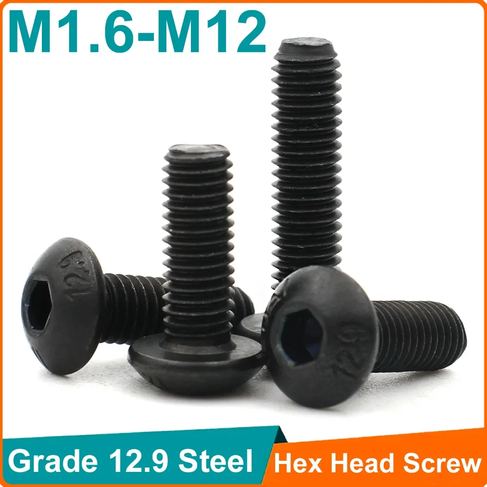 

100/50/20/10/5/2Pcs M1.6 M2 M2.5 M3 M4 M5 M6 M8 M10 M12 ISO7380 Grade12.9 Hex Hexagon Socket Round Button Head Screws Bolt