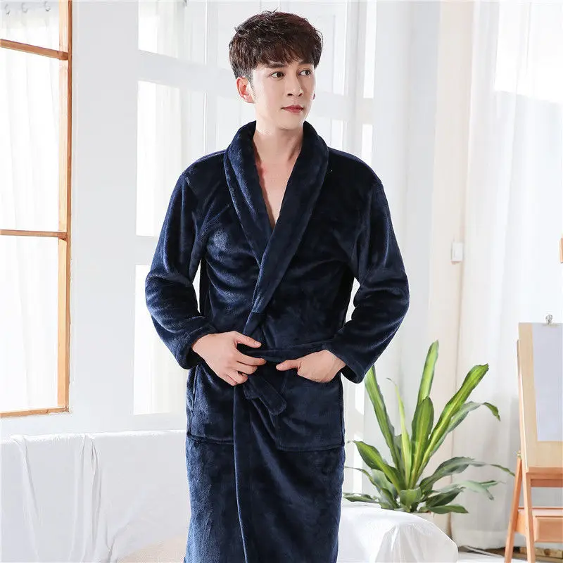 

Халат фланелевый длинный для мужчин и женщин, теплый фланелевый Халат-кимоно в стиле флиса кораллового цвета, уютная одежда для сна, 4XL