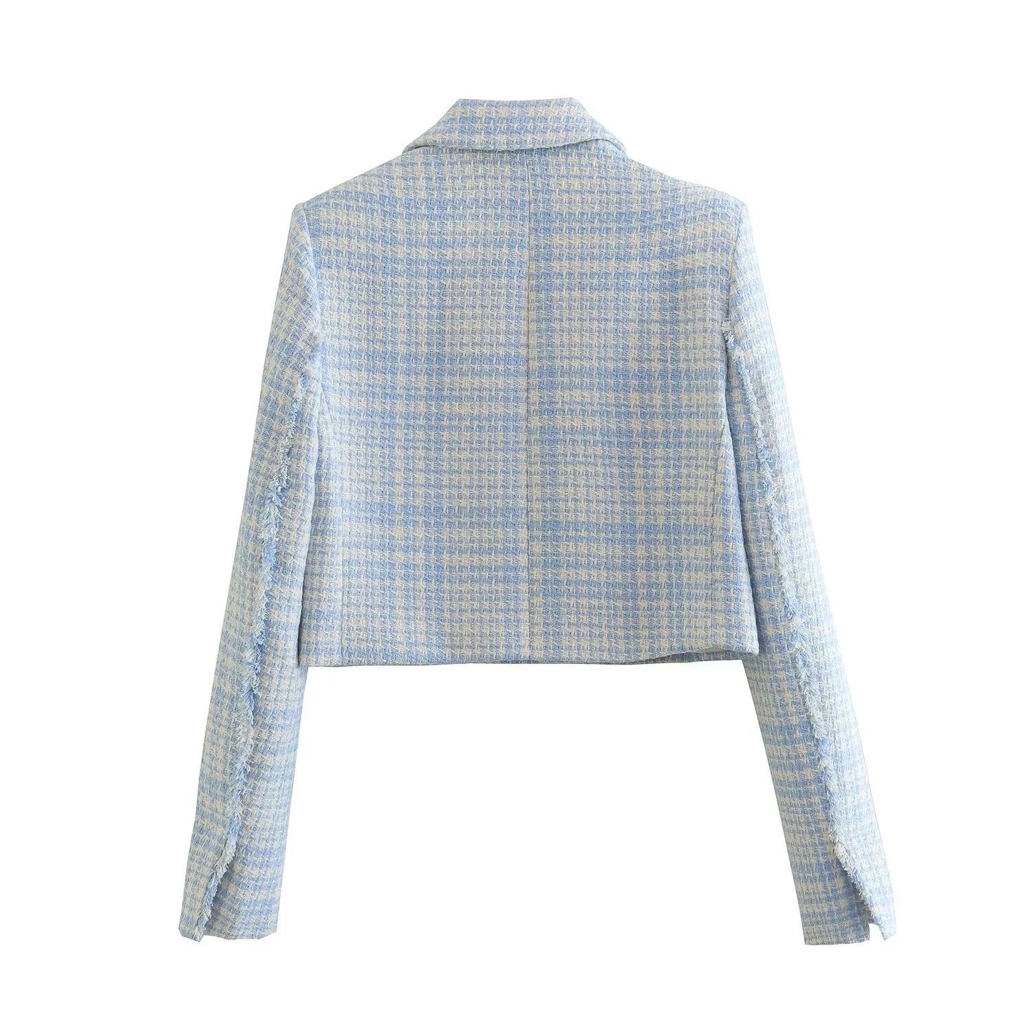 Jenny&Dave 2023 Autumn High Street Retro Plaid Double Breasted Woolen Short Jacket Casual Blazers Women