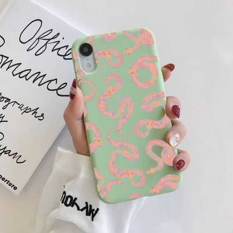 

MaiYaCa Snake Flower Snake Painting Phone Case for iPhone 11 12 13 Mini Pro Xs Max 8 7 6 6S Plus X XR Solid Candy Color Case