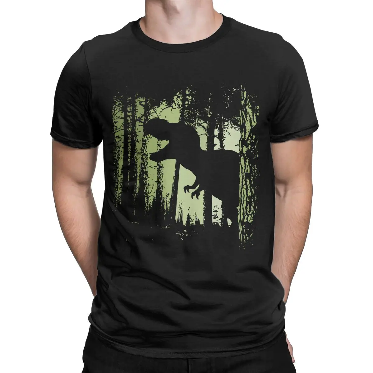 

T Rex Shadow In Twilight Forest Tyrannosaurus Silhouette Premium T Shirt Men's clothing100% Cotton Plus Size Tops