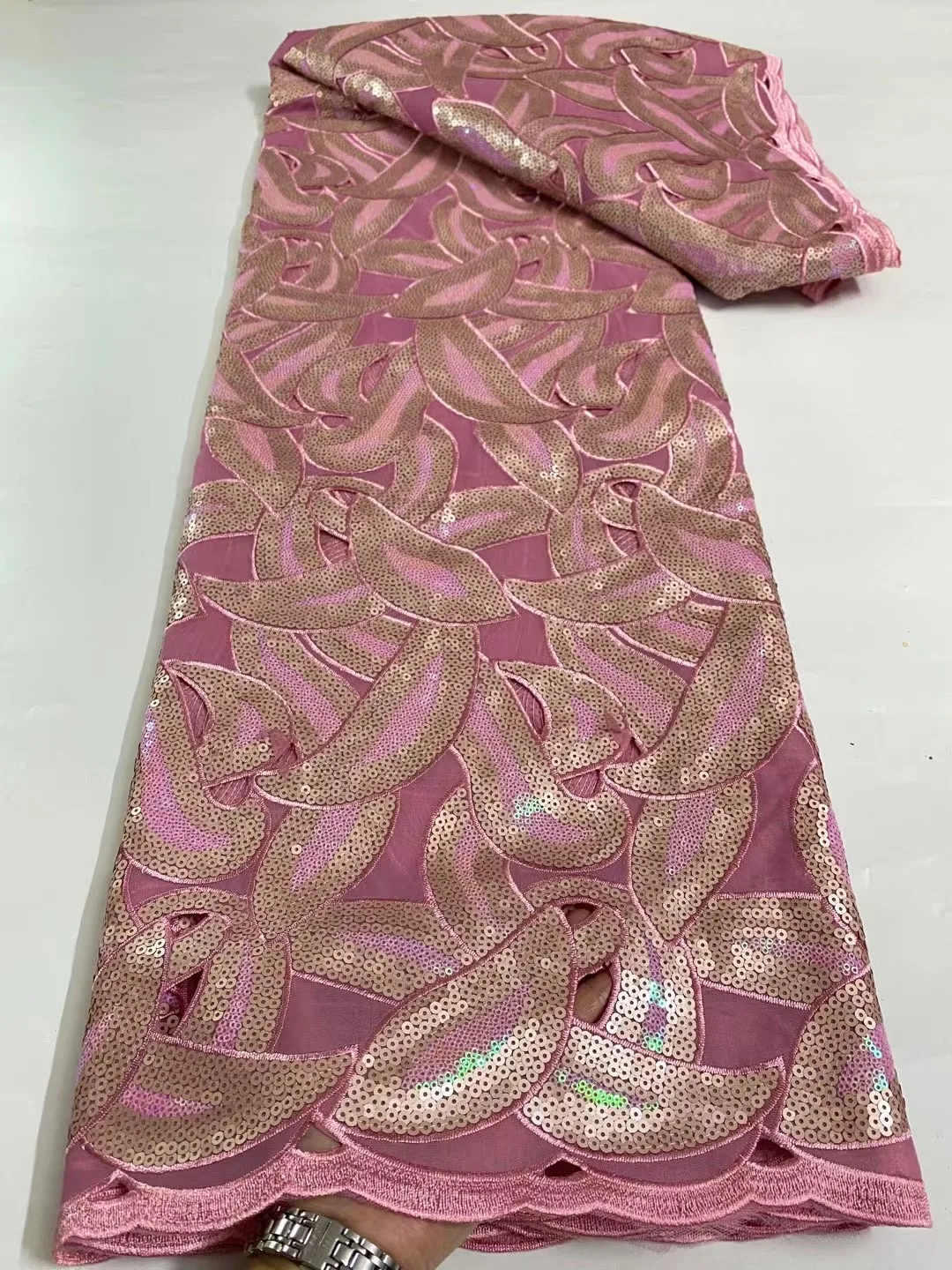 

Высококачественная африканская кружевная ткань 2023, французская сетчатая ткань с блестками, швейная вышитая кружевная тюль, нигерийская кружевная ткань 5YardsD5502