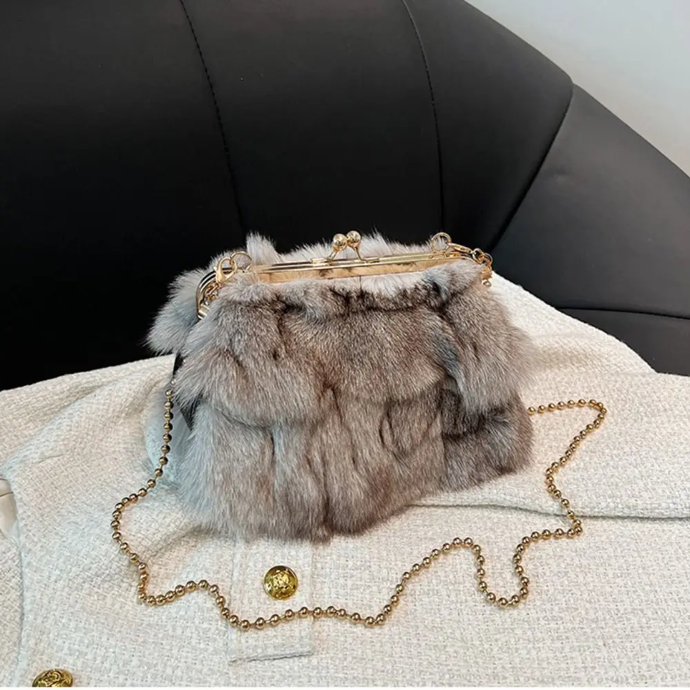 

Luxury Plush Wrist Bags Fashion High-capacity Faux Fox Fur Tote Bag Soft Evening Party Bag Female