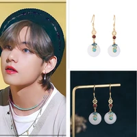 2022 hallyu new v kim taehyung the same earrings ping an buckle xiangyun enamel color womens jewelry couples holiday gift