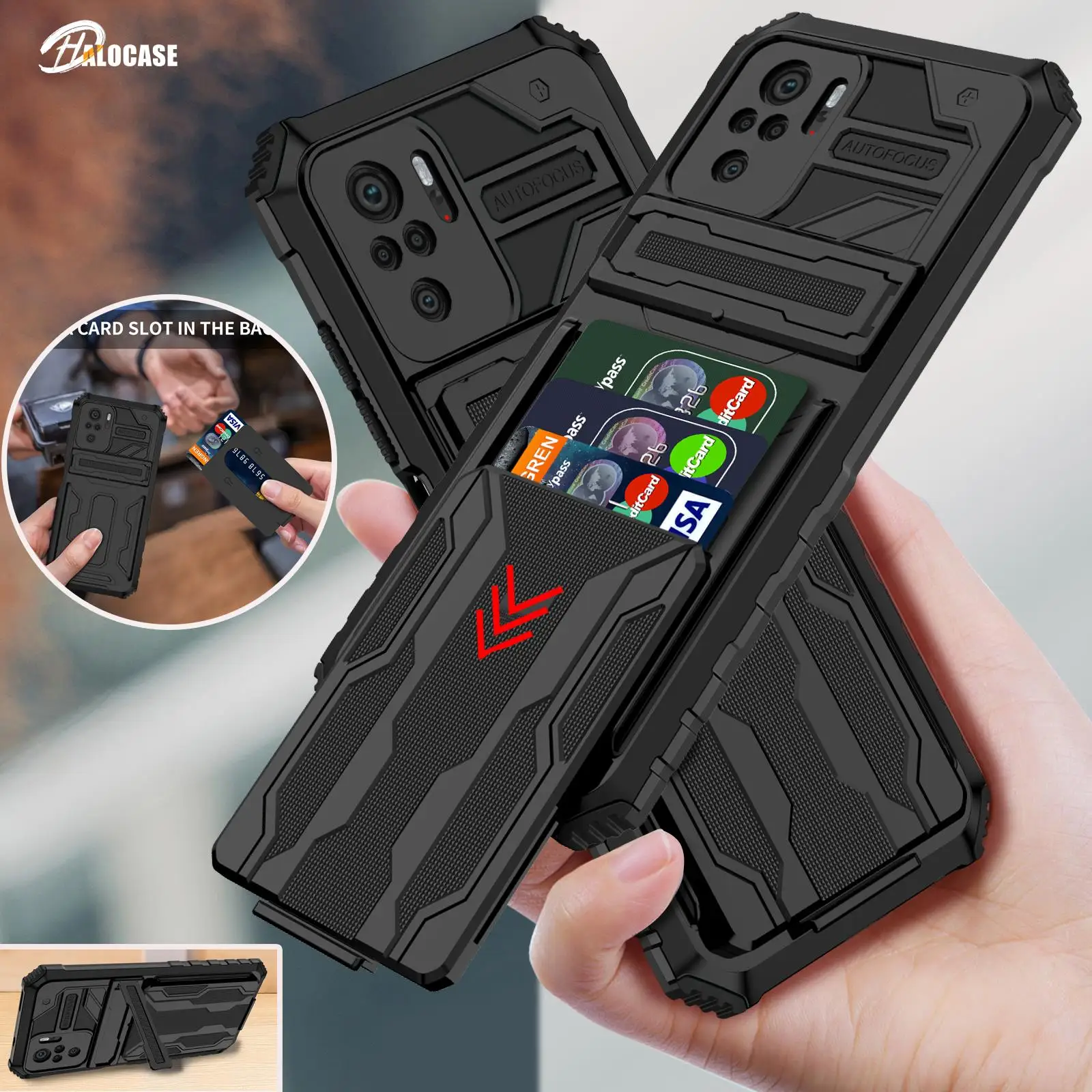 

Multifunction Phone Case For Xiaomi Redmi Note 11 10 Pro Max 9S 10S Redmi 9T 9A 9C 10 POCO X3 X4 M4 ProCard Slot Bumper Cover