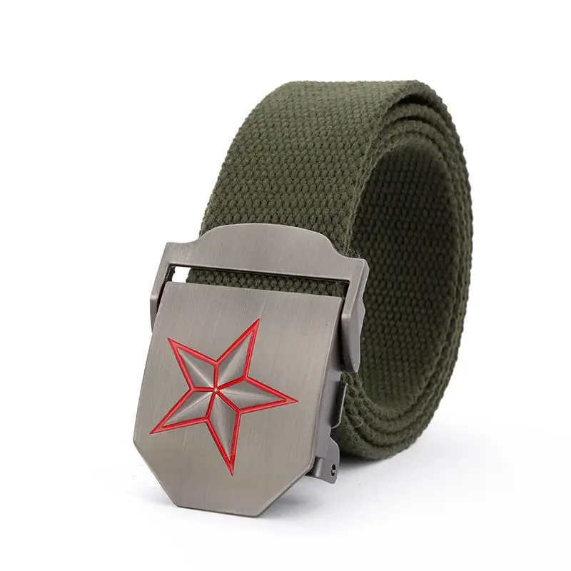 Canvas Belt Automatic Smooth Button Men'S Belt Fashion Young Student Ladies Military Training Pants Ribbon Work Dress Belt A3212